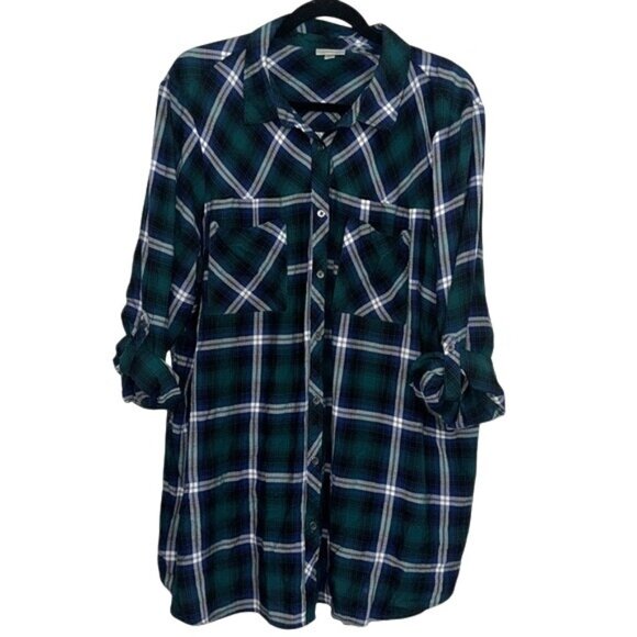 Avenue Womens Plus Size 22/24 Plaid & Paisley Button-Up Tunic Shirt - Picture 1 of 8